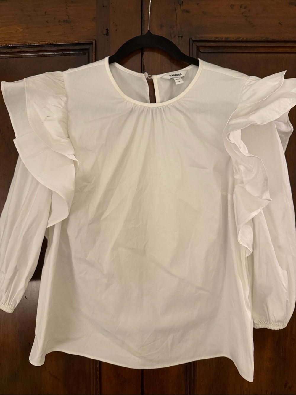 Express White Ruffle Sleeve Blouse Sz Medium